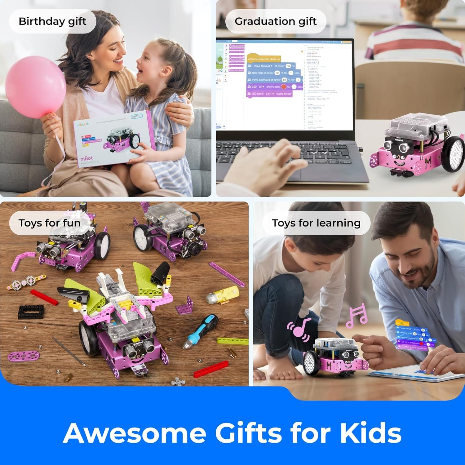 Mbot Robot Kit, STEM Projects for Kids Ages 8-12 Learn to Code with Scratch Arduino, Robot Kit for Kids, STEM Toys for Kids,Computer Programming for Beginners Gift for Boys and Girls 8 Pink