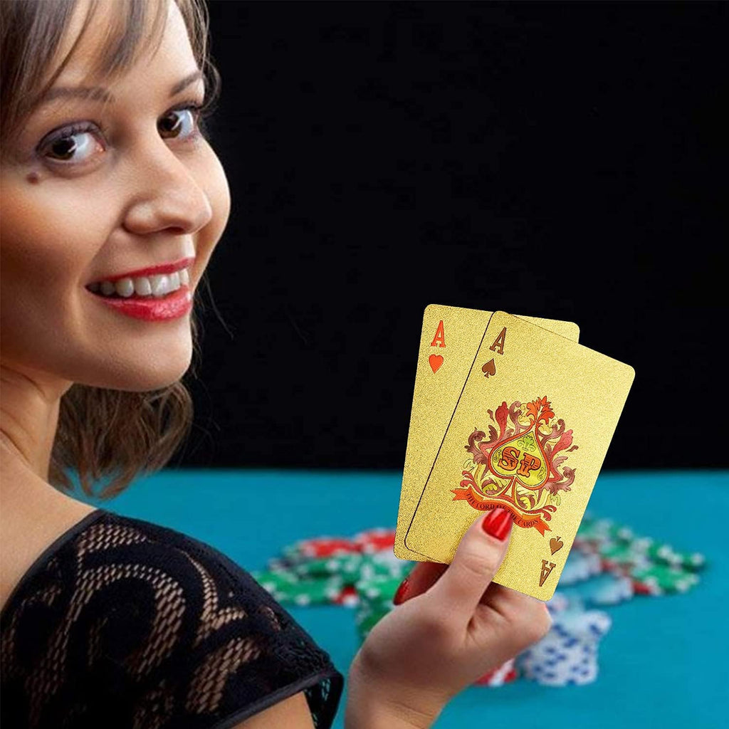 Deck of Cards, Gold Deck of Cards, Gold Playing Cards, Gold Waterproof Playing Cards, Waterproof Playing Cards, Poker Cards, Deck of Waterproof Cards, Washable Flexible, Use for Party and Game