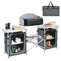 Ultimate Folding Portable Aluminum Camping Grill Table with Storage Organizer and Windscreen in Grey
