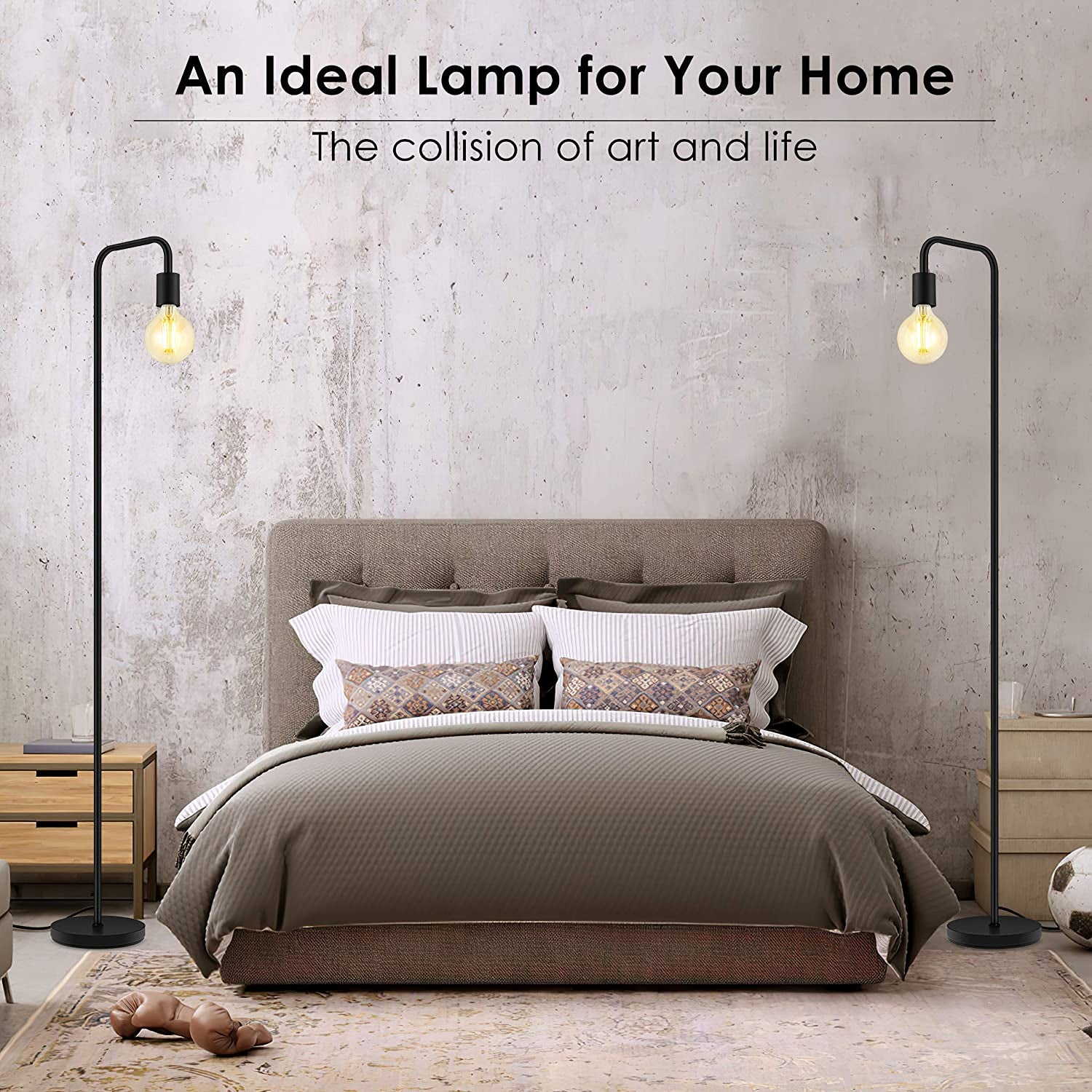 Floor Lamp, Industrial Floor Lamp, 63 Inch Standing Lamp, E26 Socket, On/Off Footswitch, Whole Metal, ETL Listed, Modern Floor Lamp for Bedroom, Living Room, Minimalist, Vintage, Mid Century