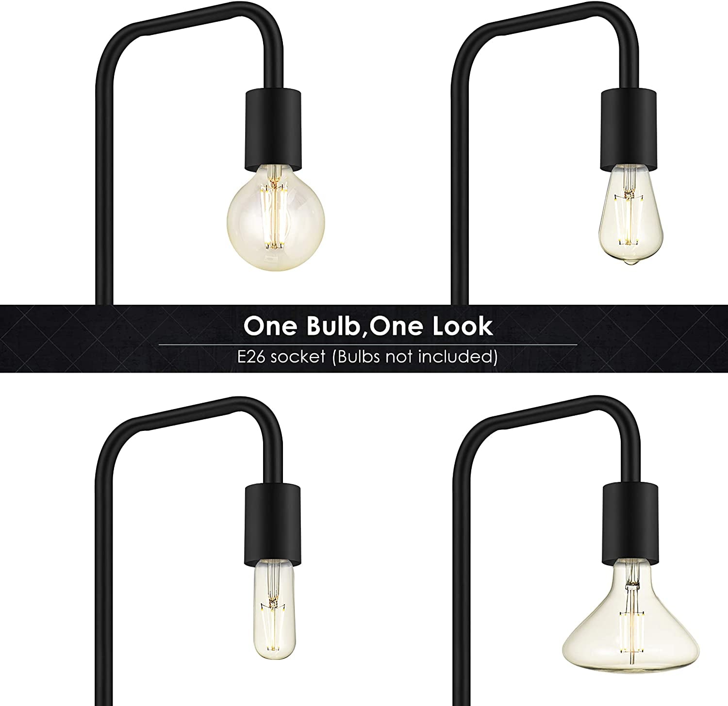 Floor Lamp, Industrial Floor Lamp, 63 Inch Standing Lamp, E26 Socket, On/Off Footswitch, Whole Metal, ETL Listed, Modern Floor Lamp for Bedroom, Living Room, Minimalist, Vintage, Mid Century